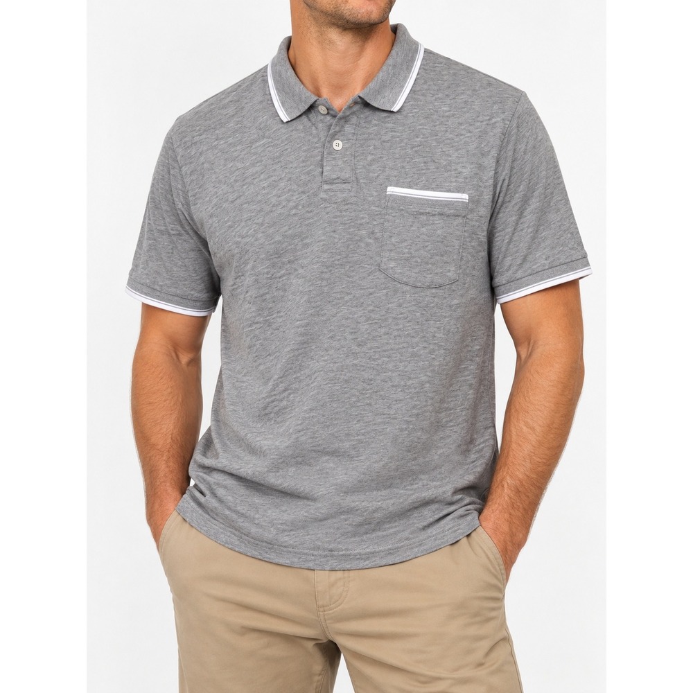 Prince & Fox Mens XL Gray Cotton Jersey Polo Shirt Short Sleeve Tipped Pocket